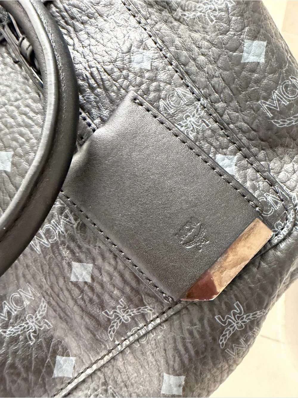 MCM Black Visetos Logo Leather Briefcase with Detachable Strap